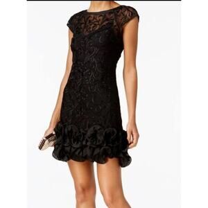 Guess Los Angeles Black Embroidered Mesh Dress 14 Overlay Ruffle Hem 
Black tie
